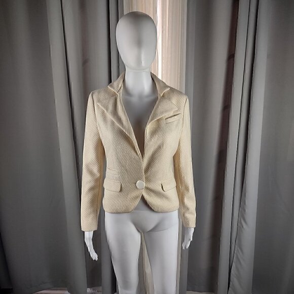BCBGMaxAzria 100% Wool Cream One Button Blazer With Faux Pockets. Size 2 - Picture 1 of 12